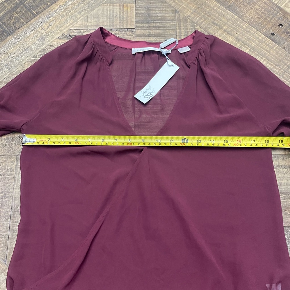 Women's Burgundy Sheer Blouse - Picture 4 of 7